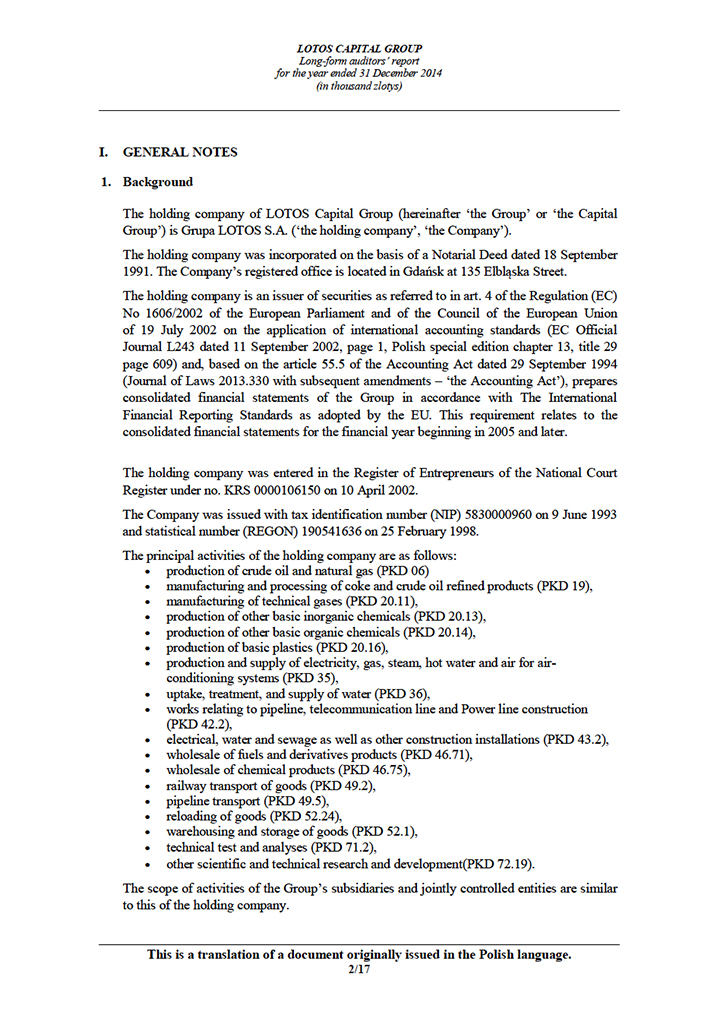 LOTOS Capital Group 2014 - Auditors Report - page 2