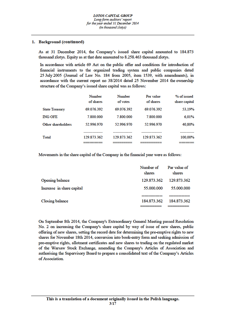 LOTOS Capital Group 2014 - Auditors Report - page 3