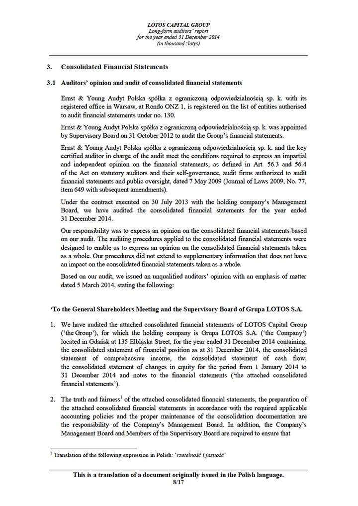 LOTOS Capital Group 2014 - Auditors Report - page 8